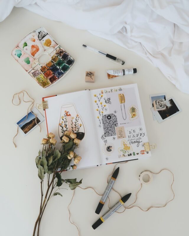 Scrapbook materials on a table